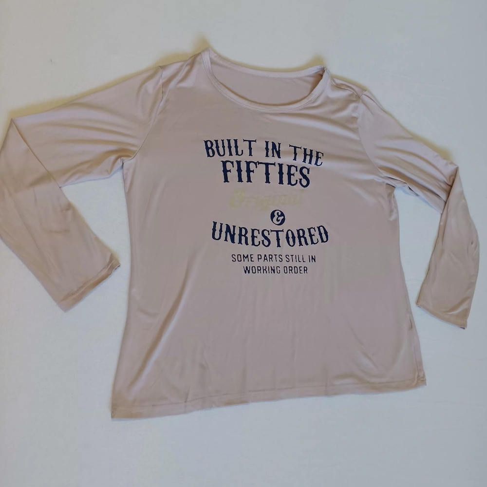 Built In The Fifties' Sz XL Graphic Casual Long Sleeve Tee Shirt in Light Beige
